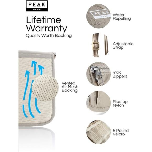 Peak Gear RFID Neck Wallet - The Original Travel Pouch with Adjustable - Picture 5 of 7